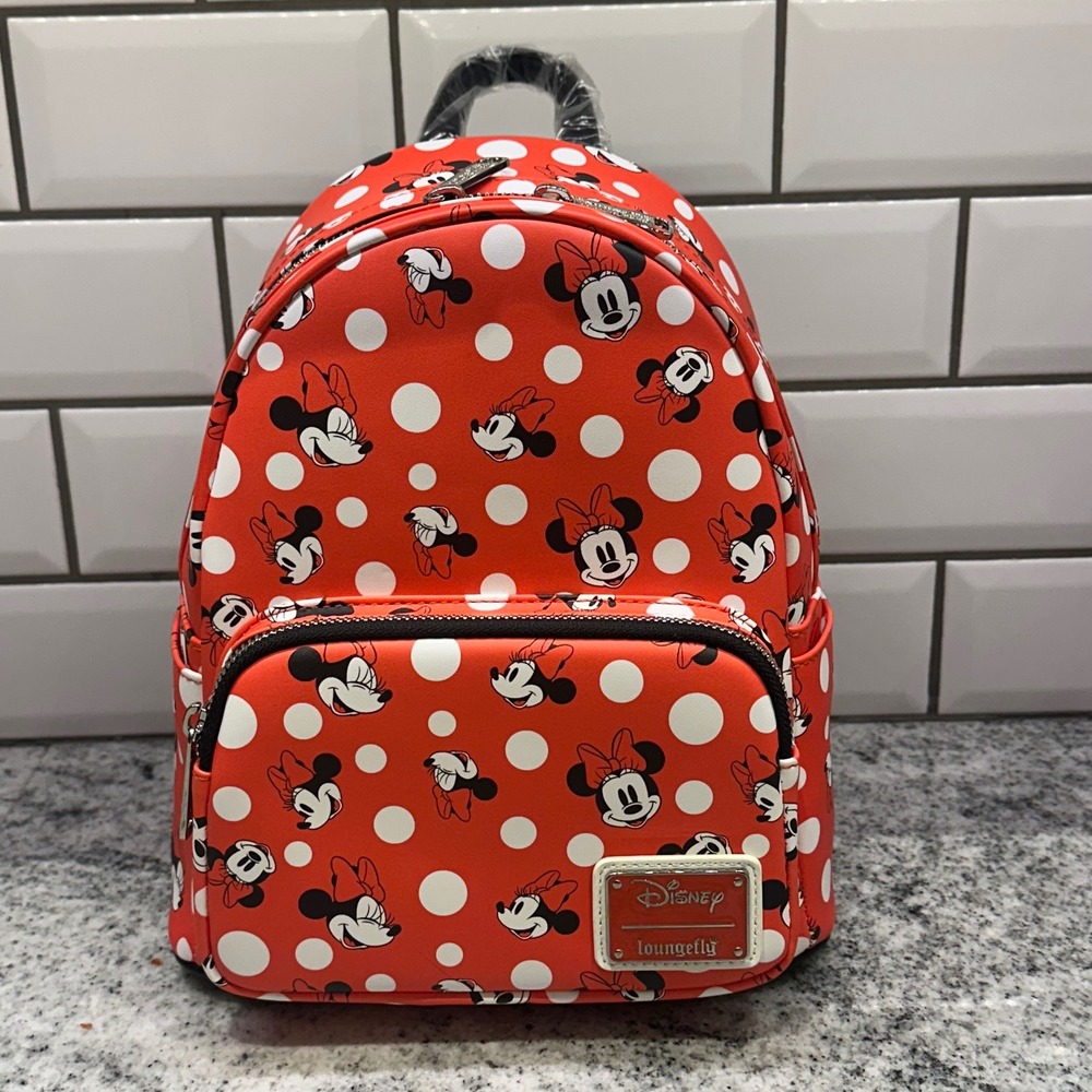 Loungefly Disney Minnie Mouse Polka Dot Red Faux Leather Mini Backpack Park Rare